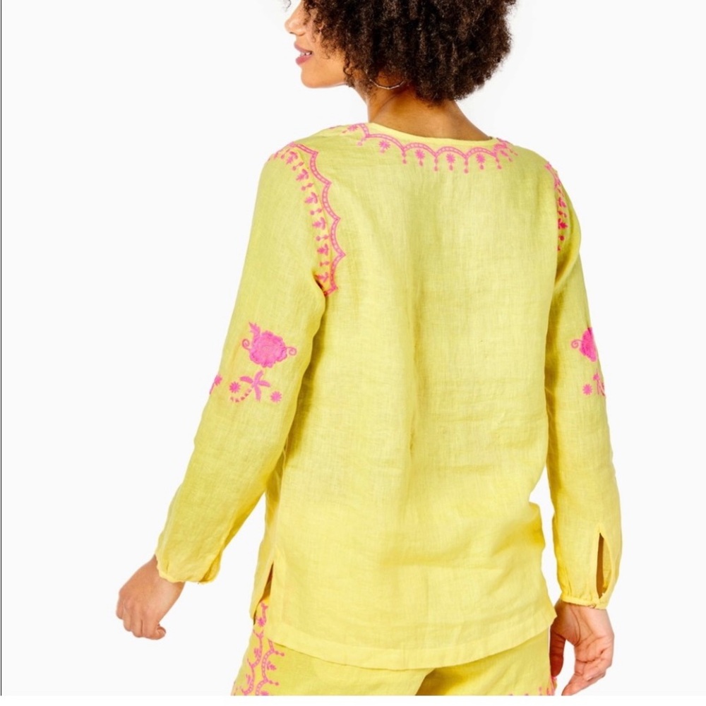 NWT Lilly Pulitzer Cory Linen Tunic SZ L Calla Yellow - Picture 2 of 4